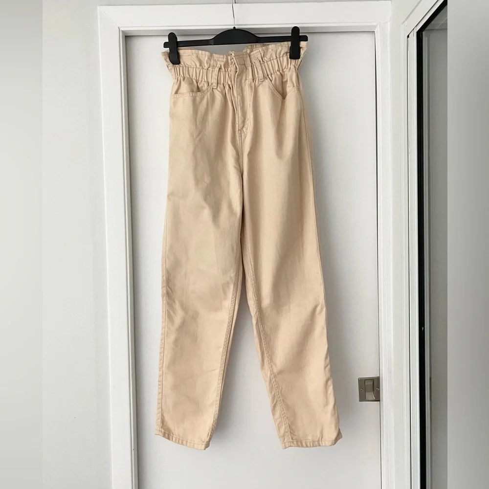 100%Cotton Paperbag Waist Pants, Highrise, Size 36 - Picture 10 of 13